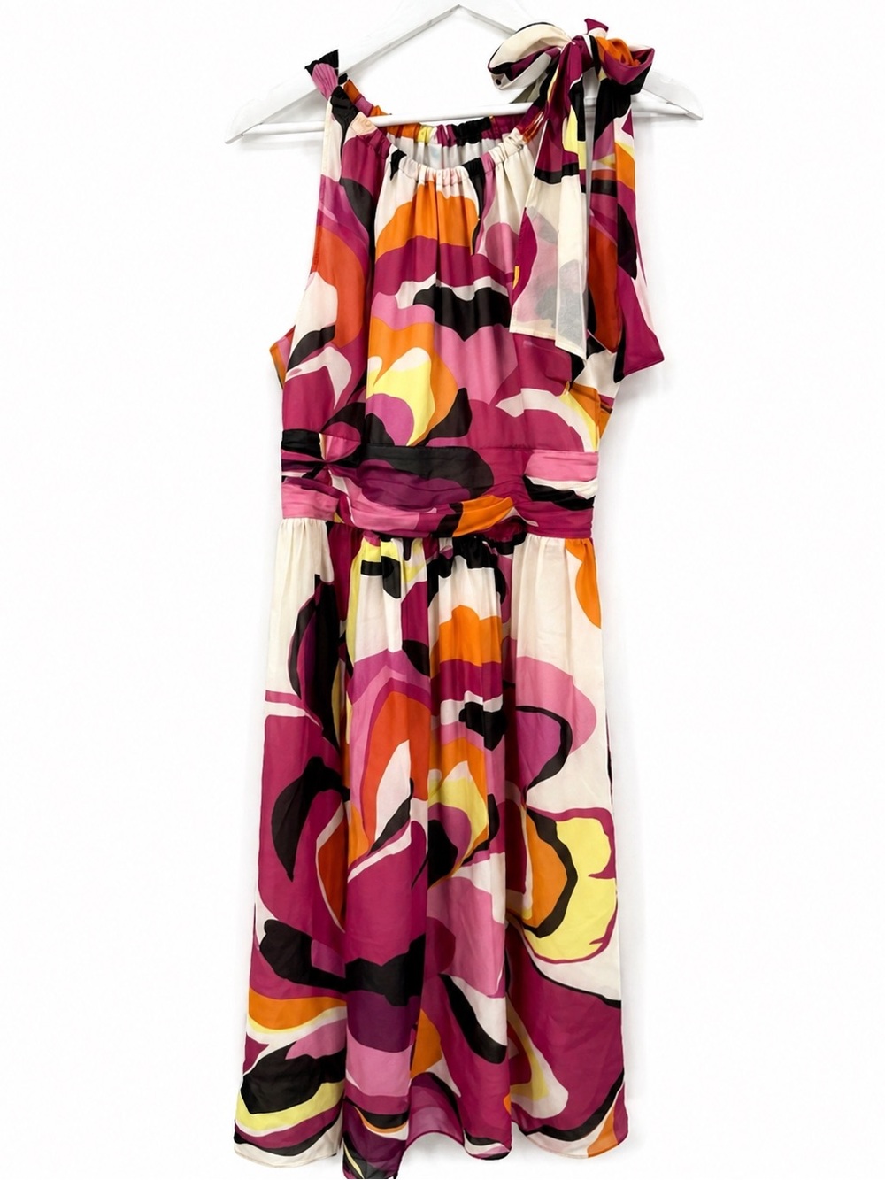 Express Silk Multicolor Floral Y2k Dress Tie Shoulder Size 6